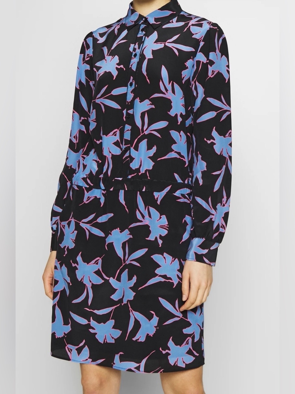 Marc Cain Silk Floral Print Long Sleeve Shirt Dress size L(N4)